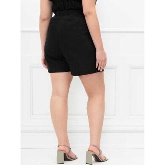 ELOQUII Elements Women's Minimalist Black Linen Button Front Shorts Plus Size 22 - Picture 2 of 16